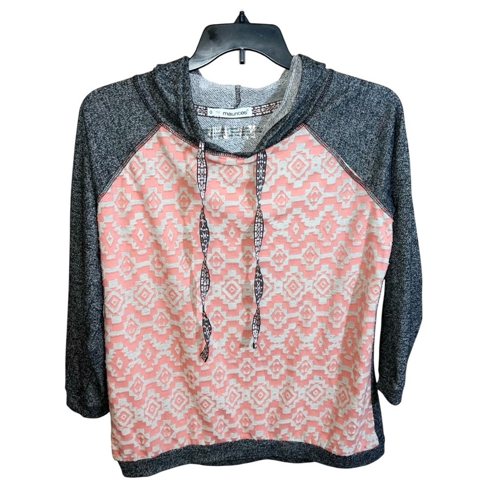 Maurices Hooded Shirt Women’s Size 0 XS Pink Grey Beige Long Sleeve